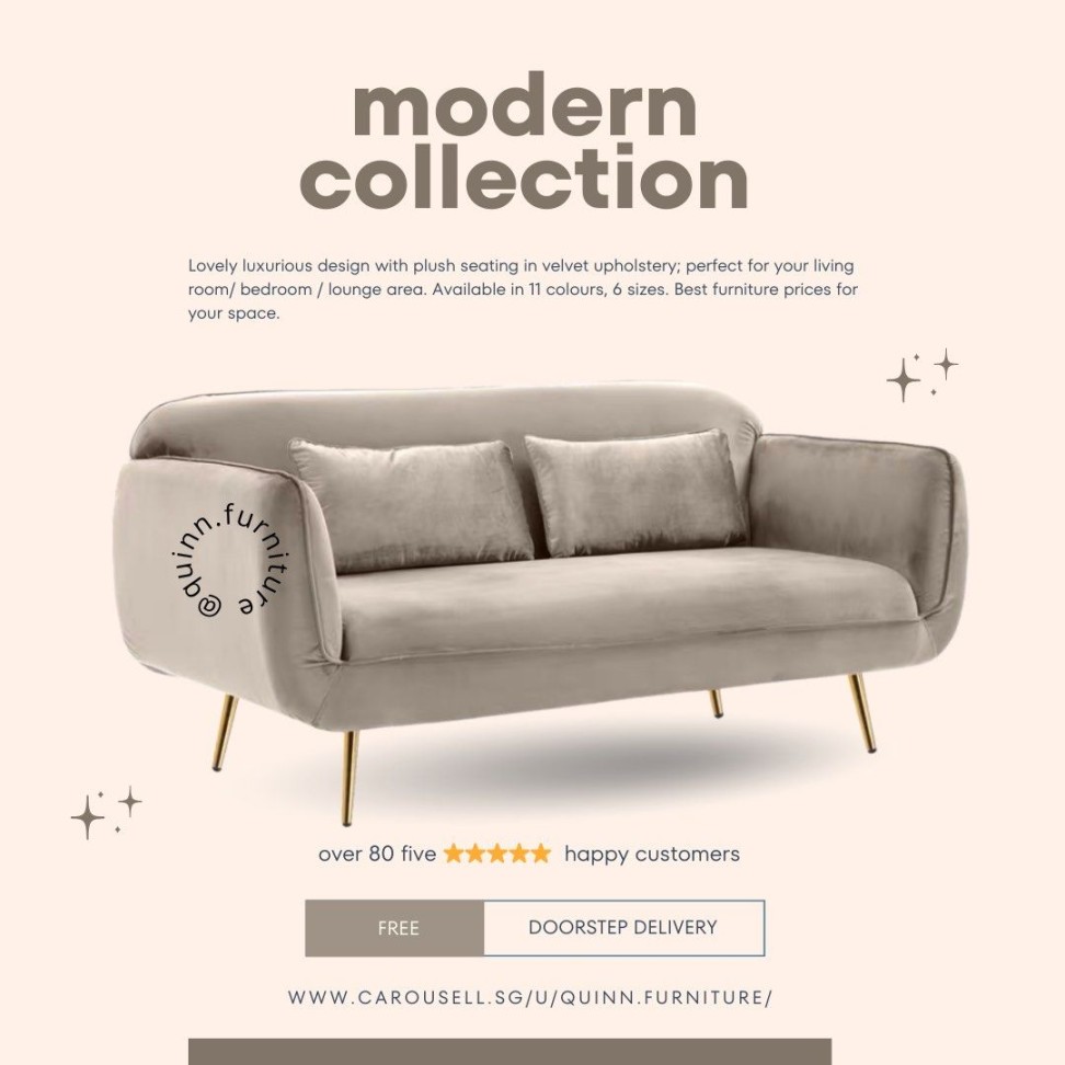 [BRAND NEW] customer reviews- sleek Velvet luxury sofa family set  seater,   seater,  seater armchair minimalist neutral scandi sofa SGID