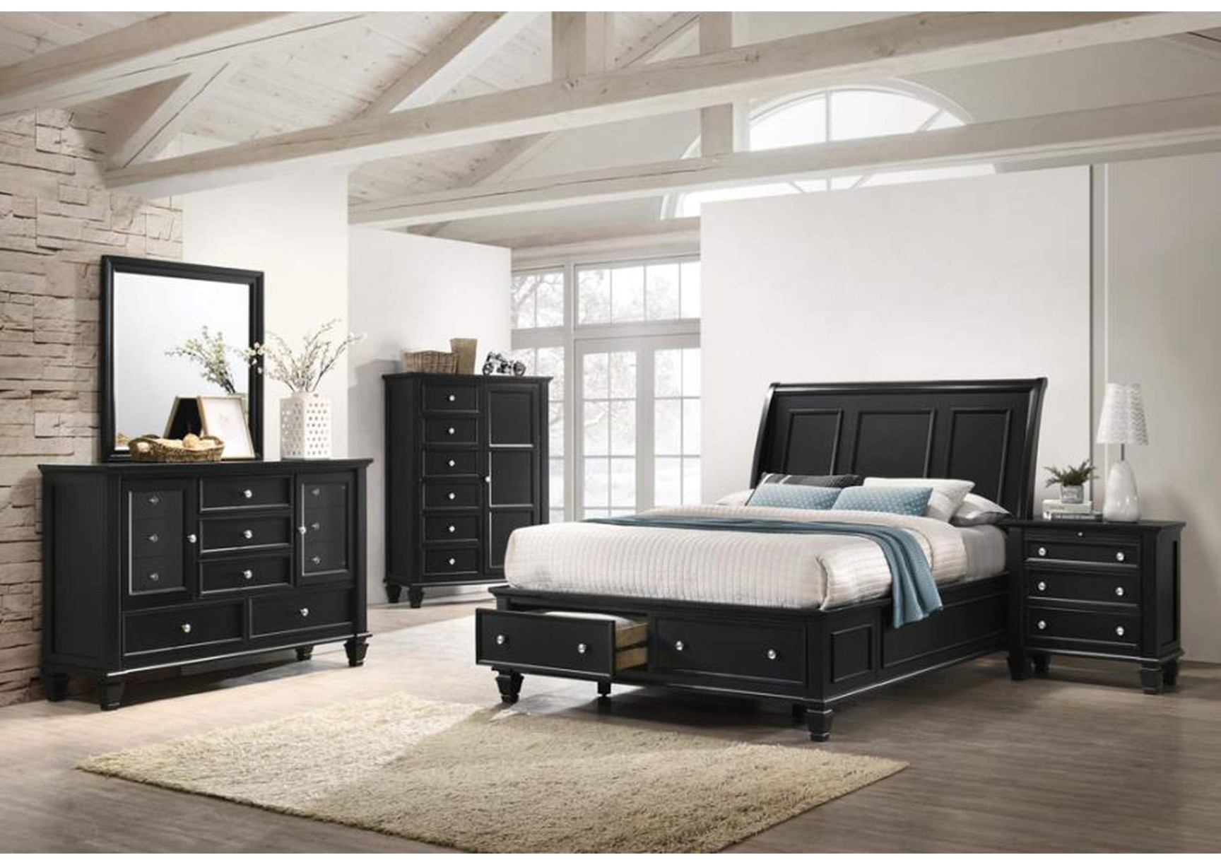 Sandy Beach Queen Storage Sleigh Bed Black Best Home Furniture